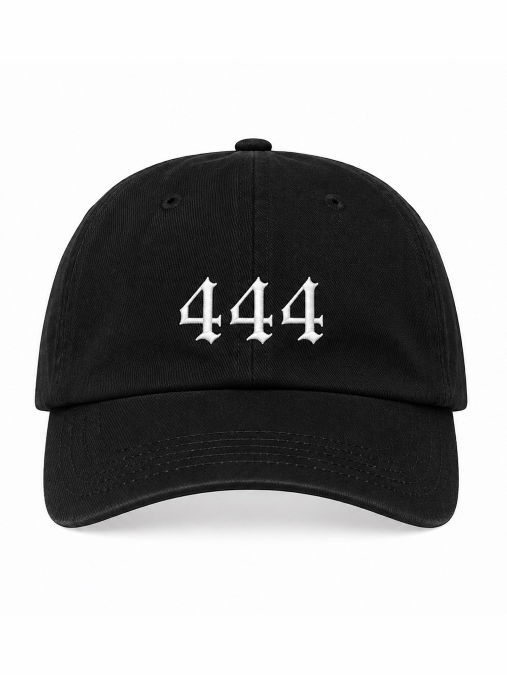 🖤 444 Gothic Black Baseball Cap White Embroidery Adjustable Velcro Strap Unisex
